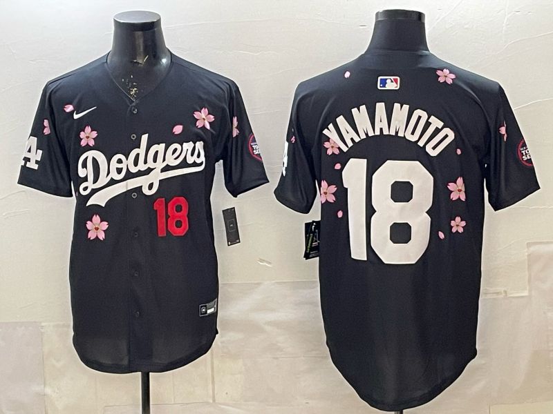 Men 2025 Los Angeles Dodgers #18 Yamamoto Black Sakura Edition Nike MLB Jersey 014->los angeles dodgers->MLB Jersey